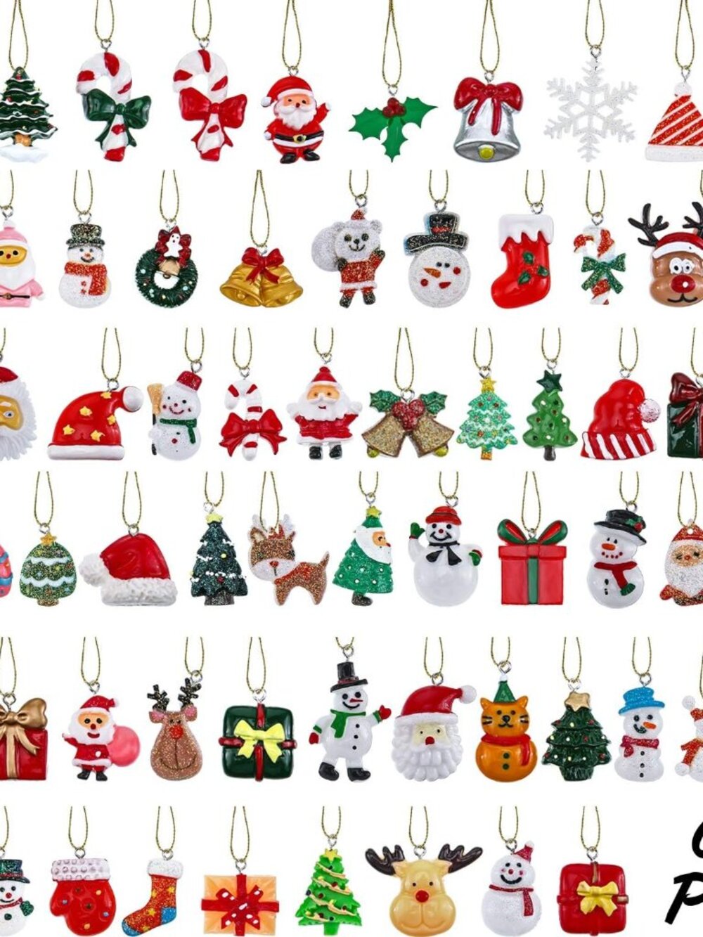 66 Pcs Mini Resin Christmas Tree Ornaments Set with Gold Thread
